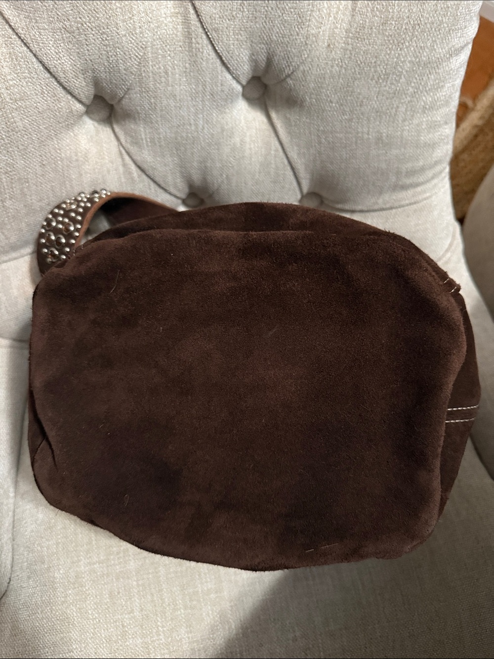 Tylie Malibu Dark Brown Suede Shoulder Bag with Leather Studded Strap - Picture 11 of 14